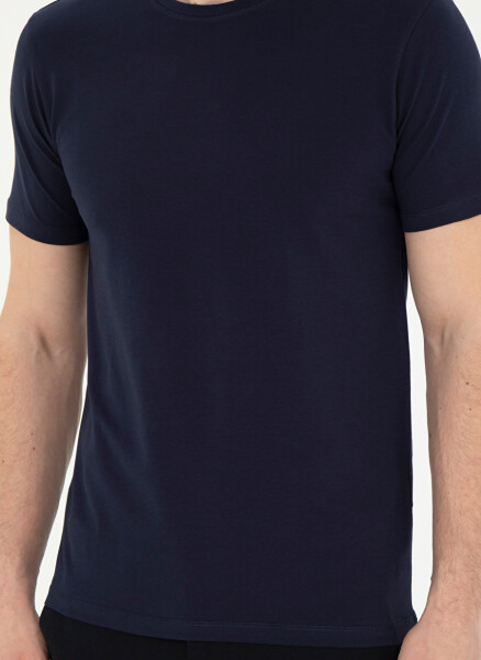 Pierre Cardin Crew Neck Plain Navy Blue Men's T-Shirt BIVIO - 5