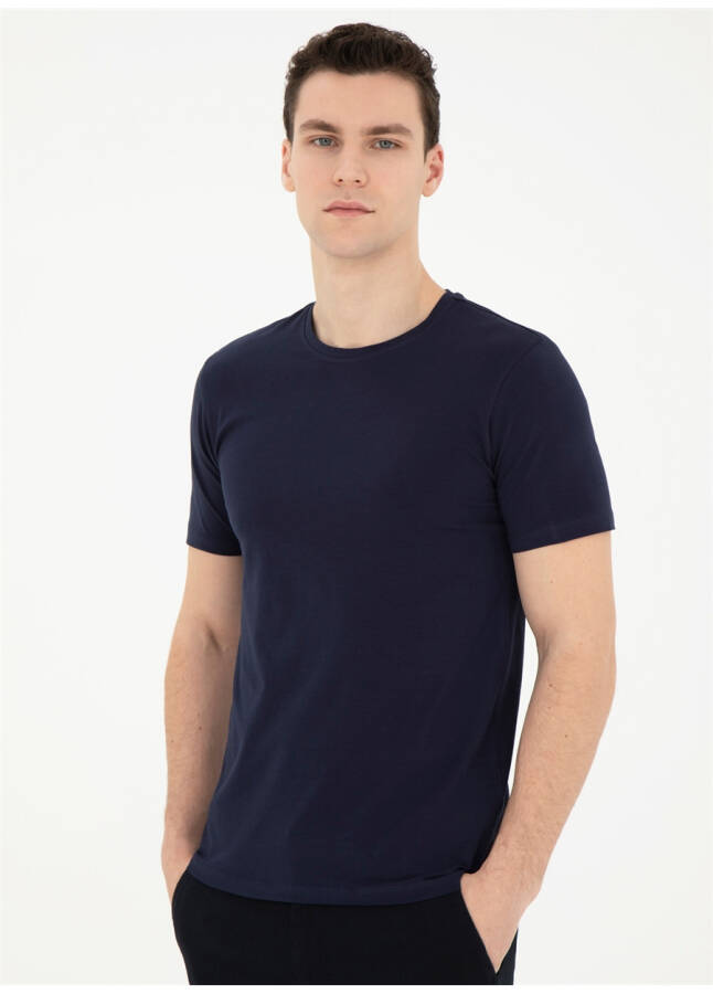 Pierre Cardin Crew Neck Plain Navy Blue Men's T-Shirt BIVIO - 15