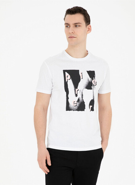 Pierre Cardin Crew Neck Printed White Men's T-Shirt ARTE - 1