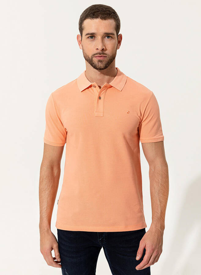 Pierre Cardin Erkek Polo T-Shirt, Düz Turuncu, Polo Yaka - 1