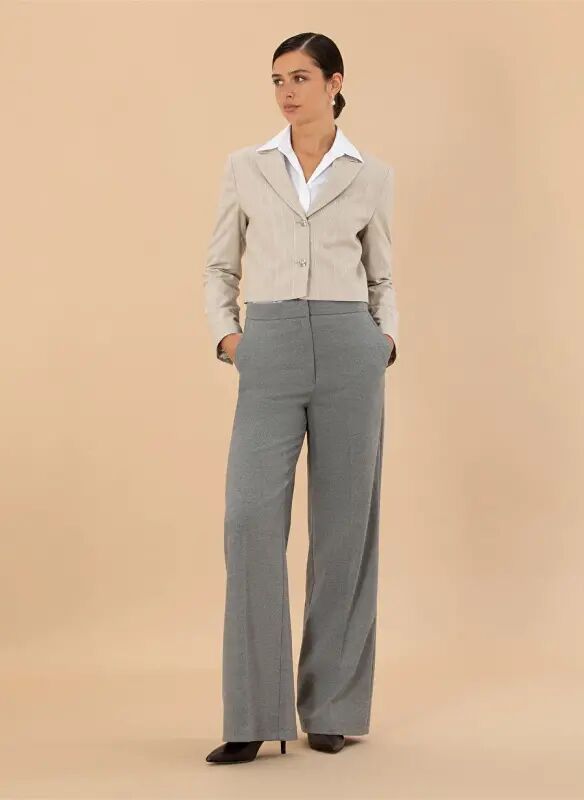 Pierre Cardin High Waist Flare Gray Women's Trousers LAMER-P - PIERRE CARDIN