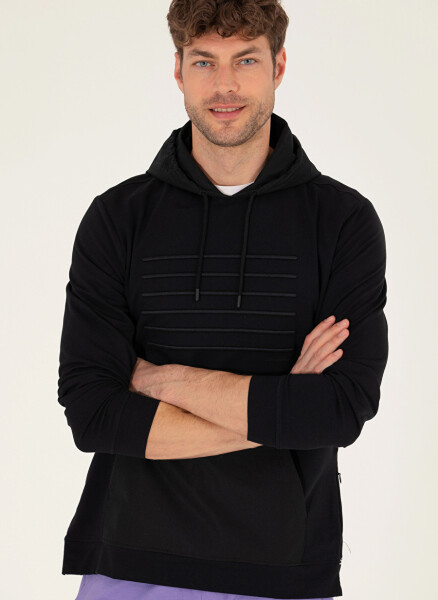 Pierre Cardin Hooded Printed Black Men's Sweatshirt LENAS - 2