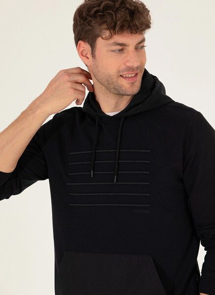 Pierre Cardin Hooded Printed Black Men's Sweatshirt LENAS - 3