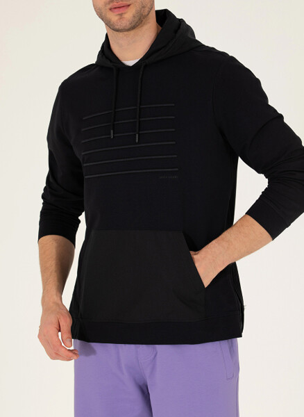 Pierre Cardin Hooded Printed Black Men's Sweatshirt LENAS - 6