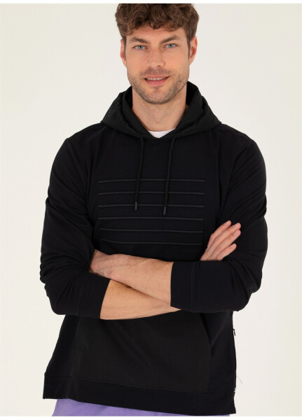 Pierre Cardin Hooded Printed Black Men's Sweatshirt LENAS - 8