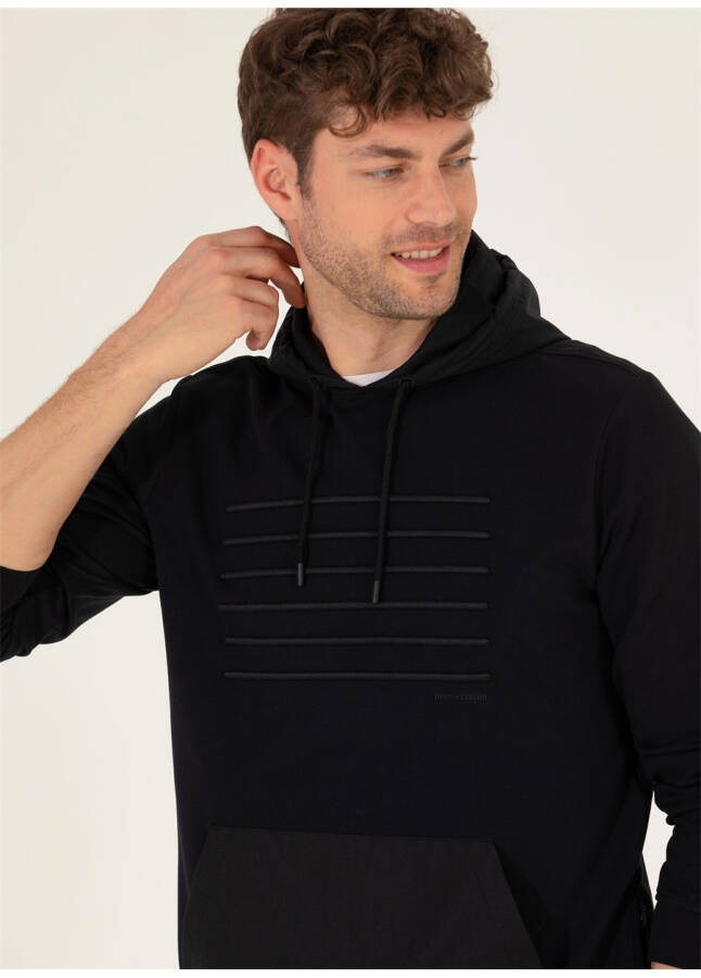 Pierre Cardin Hooded Printed Black Men's Sweatshirt LENAS - 9