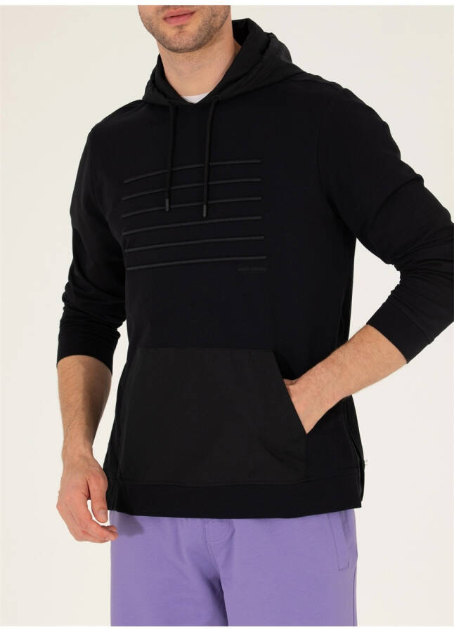 Pierre Cardin Hooded Printed Black Men's Sweatshirt LENAS - 12