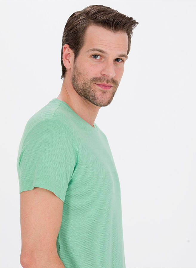 Pierre Cardin Men's Plain Light Green T-Shirt with Crew Neck - 1