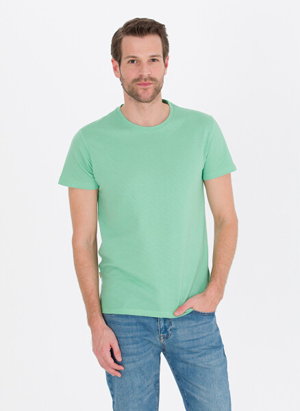 Pierre Cardin Men's Plain Light Green T-Shirt with Crew Neck - 3