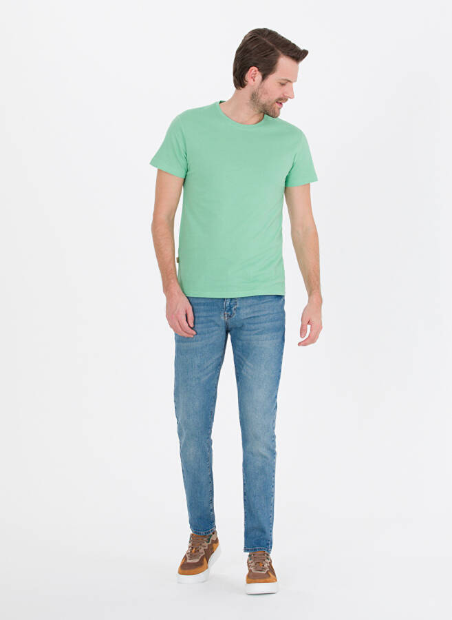 Pierre Cardin Men's Plain Light Green T-Shirt with Crew Neck - 4