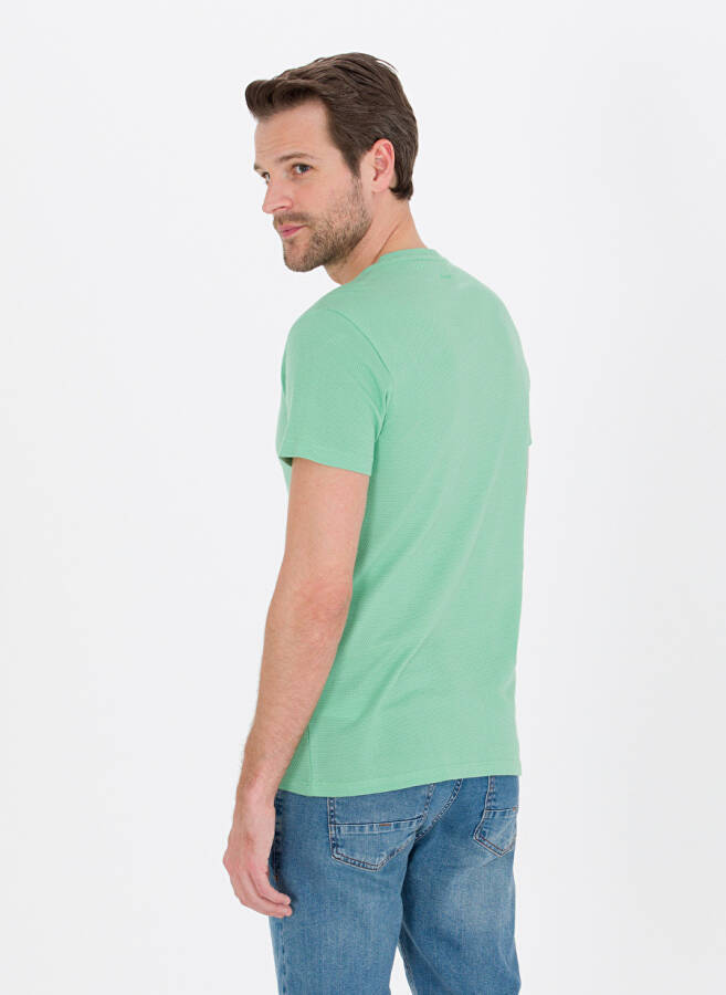 Pierre Cardin Men's Plain Light Green T-Shirt with Crew Neck - 5