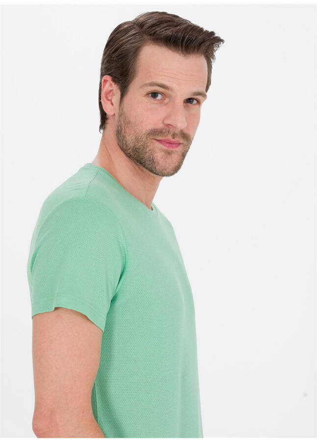 Pierre Cardin Men's Plain Light Green T-Shirt with Crew Neck - 13