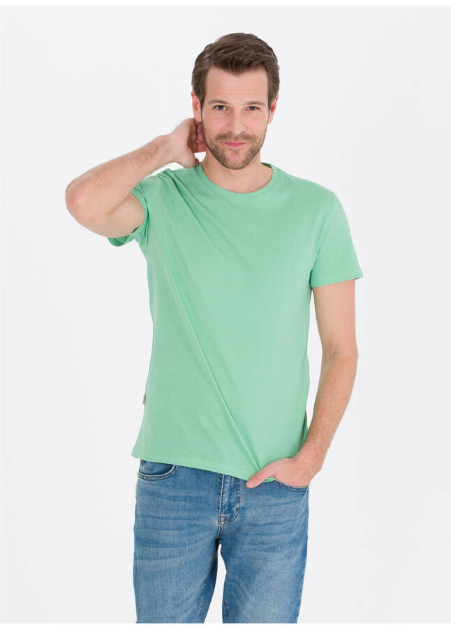 Pierre Cardin Men's Plain Light Green T-Shirt with Crew Neck - 14