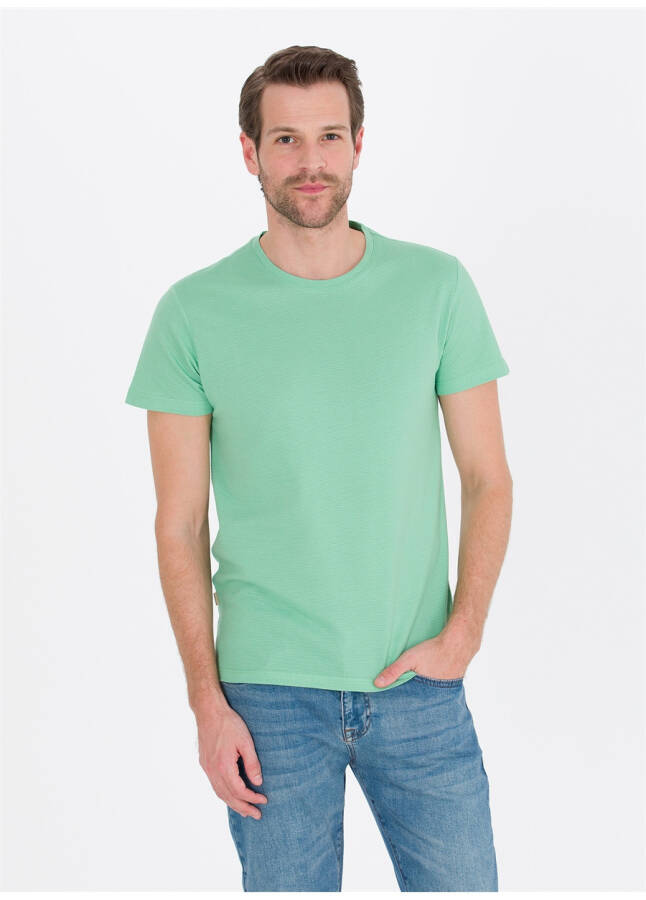 Pierre Cardin Men's Plain Light Green T-Shirt with Crew Neck - 15