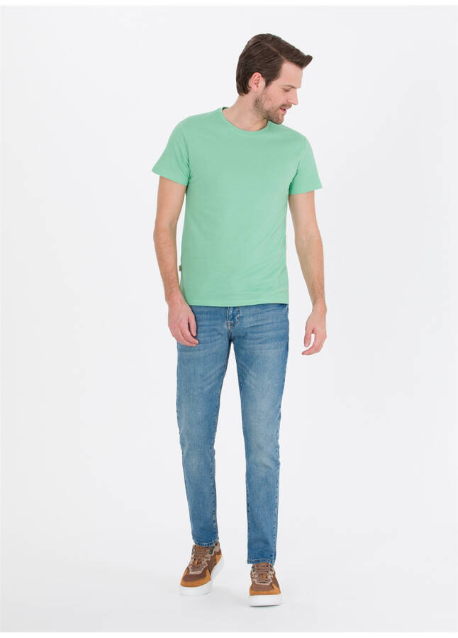 Pierre Cardin Men's Plain Light Green T-Shirt with Crew Neck - 16