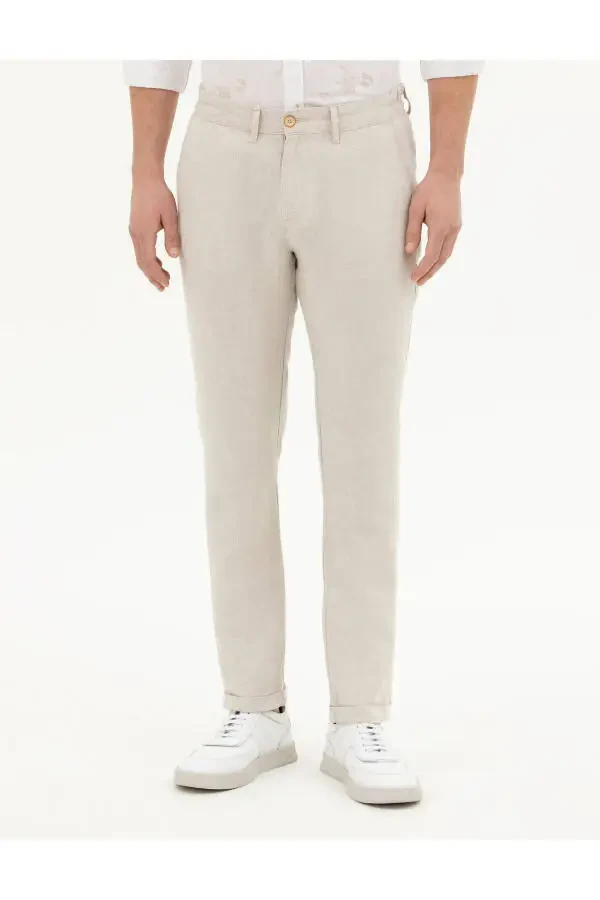 Pierre Cardin Men's Slim Fit Linen Pants - 4
