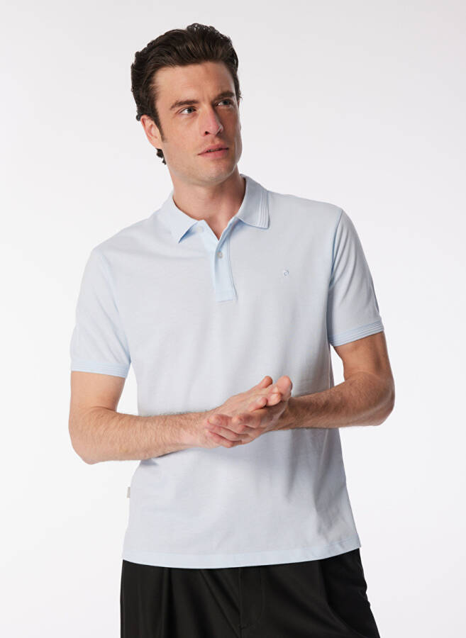 Pierre Cardin Plain Ice Blue Men's Polo T-Shirt - 3