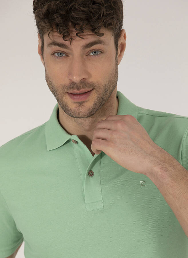 Pierre Cardin Plain Light Green Men's Polo T-Shirt - 3