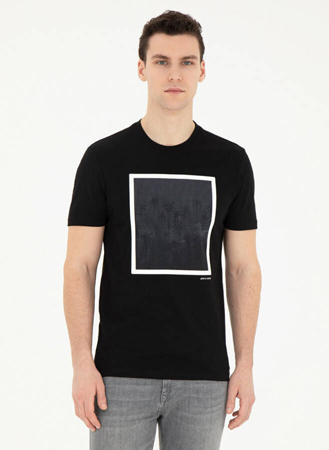 Pierre Cardin Printed Black Men's T-Shirt with Crew Neck LINEA - 7