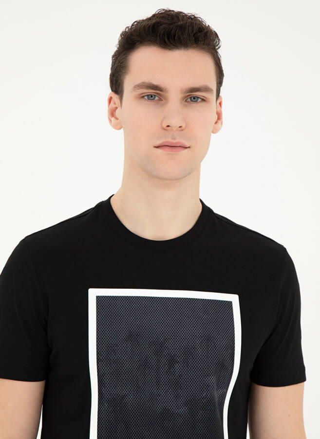 Pierre Cardin Printed Black Men's T-Shirt with Crew Neck LINEA - 8