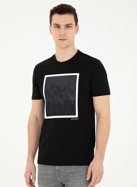 Pierre Cardin Printed Black Men's T-Shirt with Crew Neck LINEA - 9