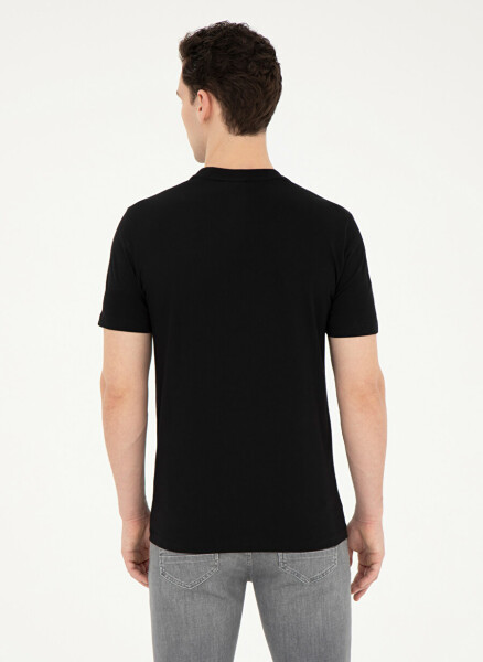 Pierre Cardin Printed Black Men's T-Shirt with Crew Neck LINEA - 11