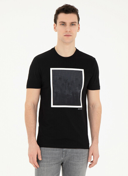 Pierre Cardin Printed Black Men's T-Shirt with Crew Neck LINEA - 1