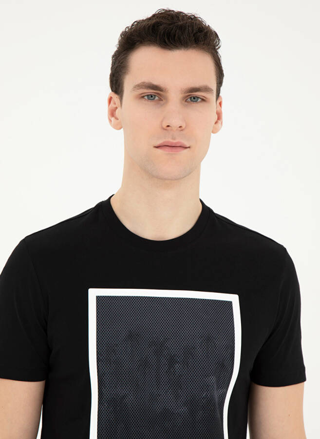 Pierre Cardin Printed Black Men's T-Shirt with Crew Neck LINEA - 2