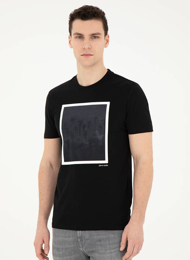 Pierre Cardin Printed Black Men's T-Shirt with Crew Neck LINEA - 3