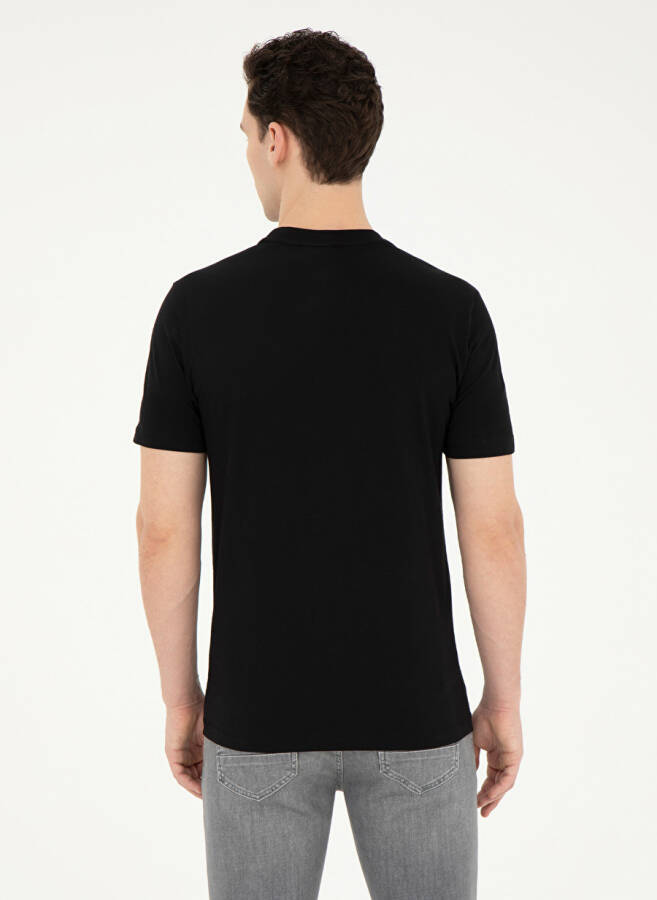 Pierre Cardin Printed Black Men's T-Shirt with Crew Neck LINEA - 5