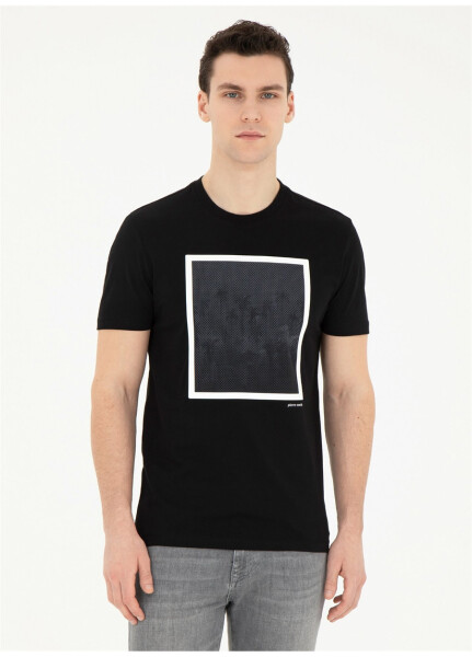 Pierre Cardin Printed Black Men's T-Shirt with Crew Neck LINEA - 13