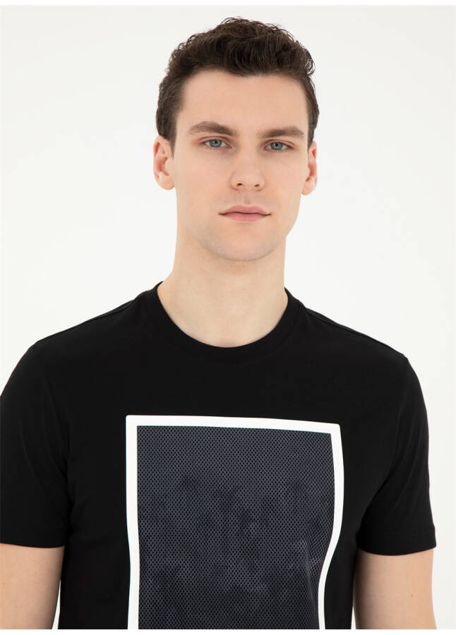 Pierre Cardin Printed Black Men's T-Shirt with Crew Neck LINEA - 14