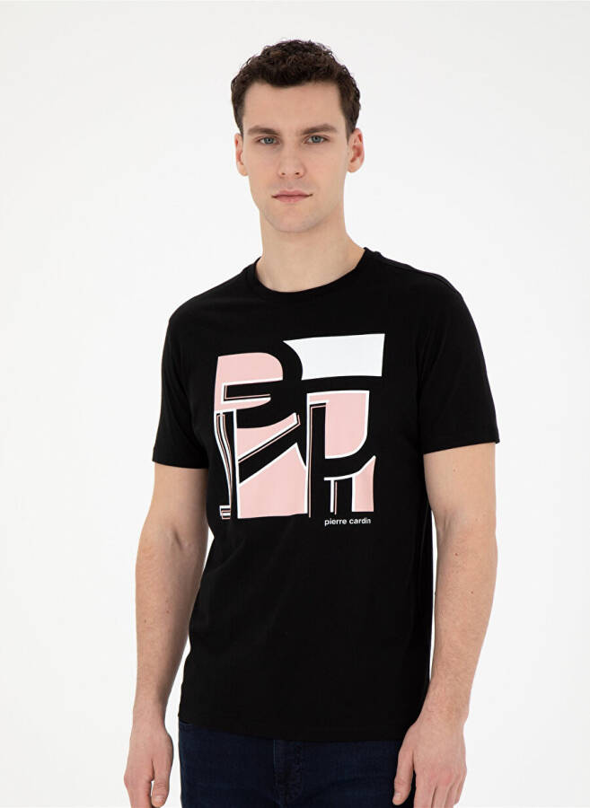 Pierre Cardin Printed Black Men's T-Shirt with Crew Neck PLATO - 7