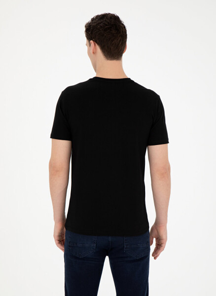 Pierre Cardin Printed Black Men's T-Shirt with Crew Neck PLATO - 11