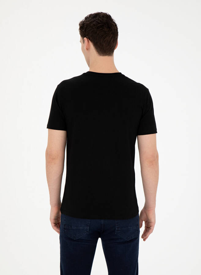 Pierre Cardin Printed Black Men's T-Shirt with Crew Neck PLATO - 11