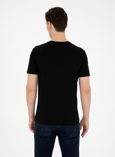 Pierre Cardin Printed Black Men's T-Shirt with Crew Neck PLATO - 5