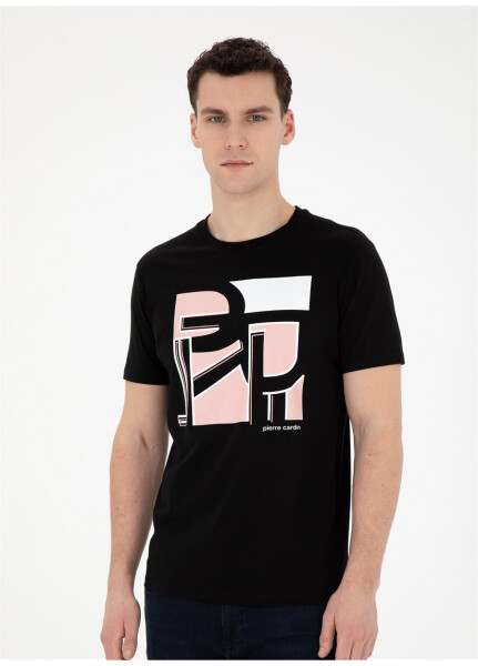 Pierre Cardin Printed Black Men's T-Shirt with Crew Neck PLATO - 13