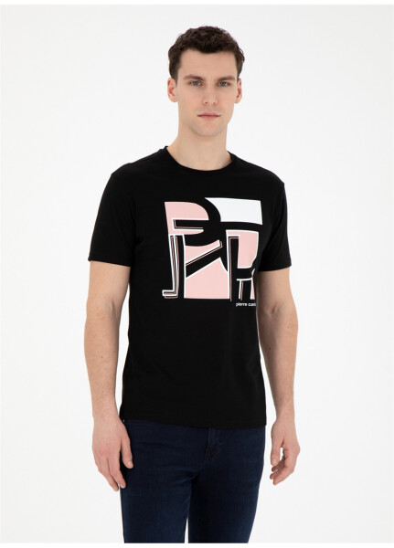 Pierre Cardin Printed Black Men's T-Shirt with Crew Neck PLATO - 15