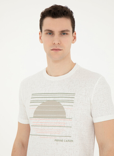 Pierre Cardin Printed White Men's T-Shirt with Crew Neck ZOY - 7