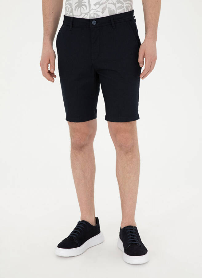 Pierre Cardin Regular Waist Slim Fit Navy Blue Men's Bermuda Shorts CERNA - 8