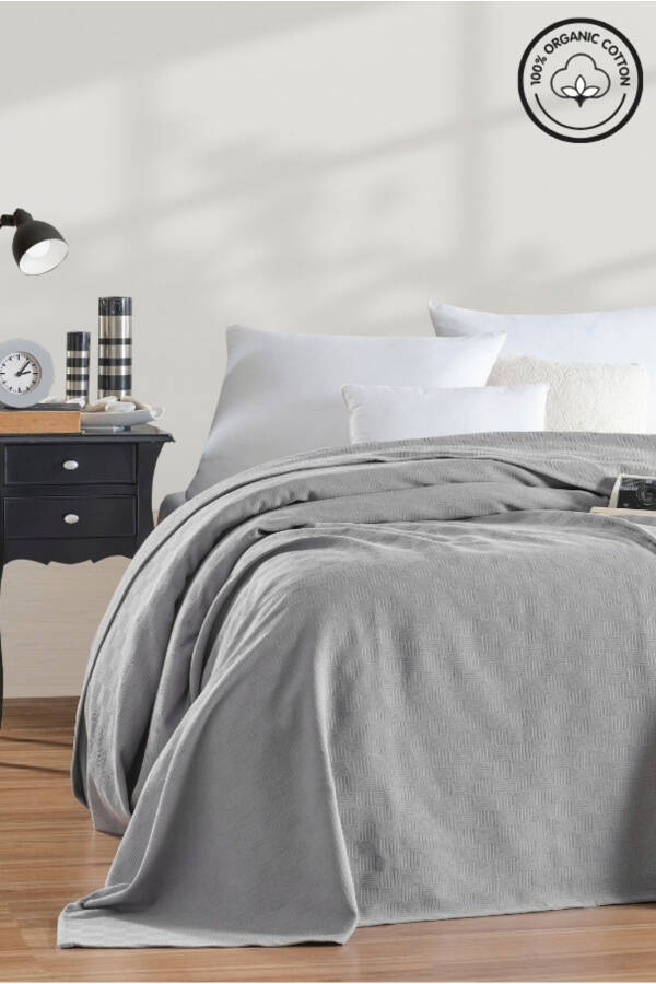 Pike Çift Kişilik %100 Pamuk Küçük Dama Desenli Yatak Örtüsü Otel Tipi Lüx Pike Beyaz/renkli-GRİ - 7