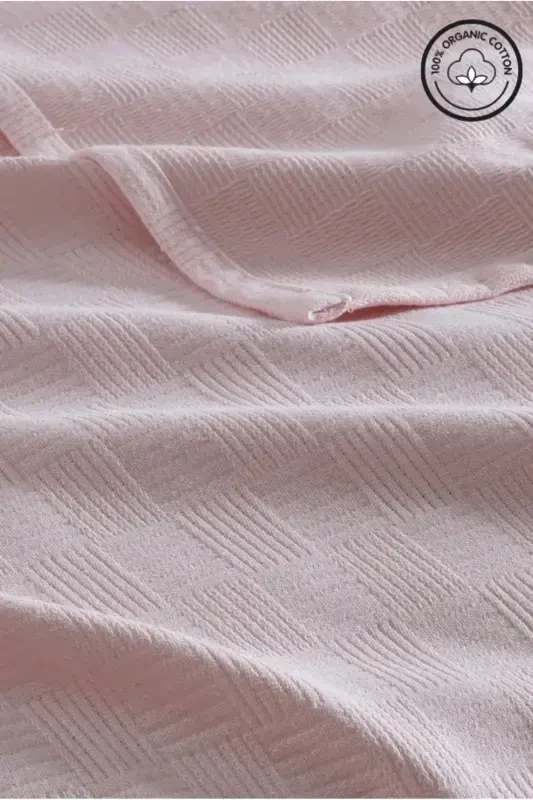 Pike Çift Kişilik %100 Pamuk Küçük Dama Desenli Yatak Örtüsü Otel Tipi Lüx Pike Beyaz/renkli-PEMBE - VESSİNOHOME