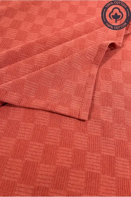 Pike Çift Kişilik %100 Pamuk Küçük Dama Desenli Yatak Örtüsü Otel Tipi Lüx Pike-kiremit - VESSİNOHOME