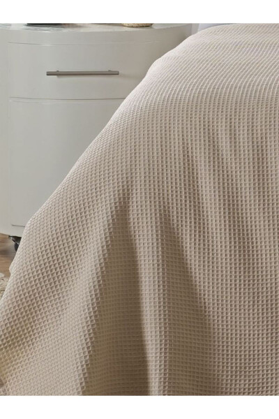 Pike Çift Kişilik Waffle Desenli Yatak Örtüsü Otel Tipi Lüx Pike-BEJ - 4
