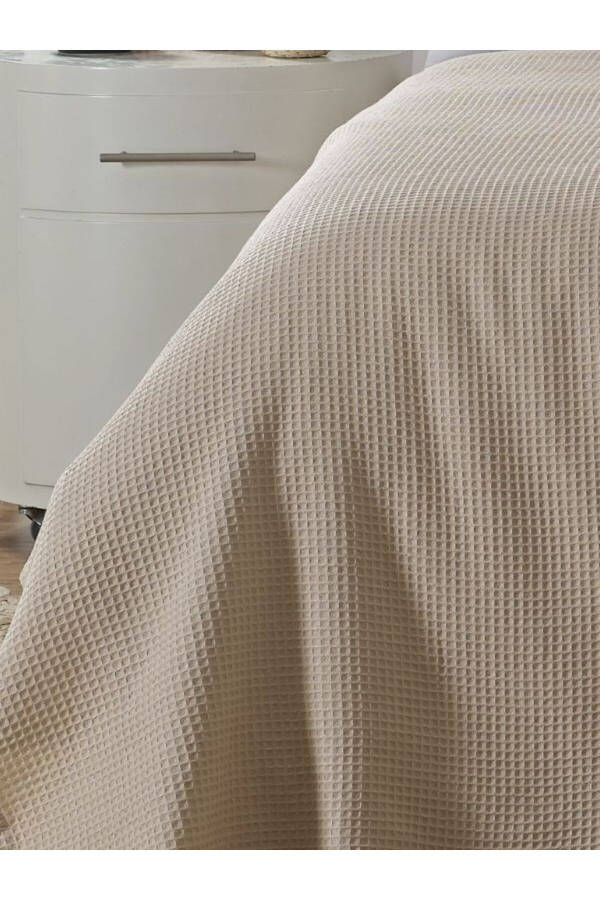 Pike Çift Kişilik Waffle Desenli Yatak Örtüsü Otel Tipi Lüx Pike-BEJ - 4
