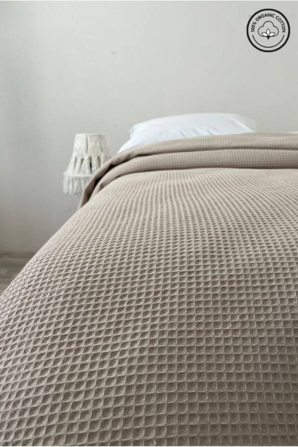 Pike Çift Kişilik Waffle Desenli Yatak Örtüsü Otel Tipi Lüx Pike-BEJ - 5