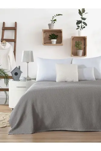 Pike Çift Kişilik Waffle Desenli Yatak Örtüsü Otel Tipi Lüx Pike-ANTRASIT - VESSİNOHOME (1)