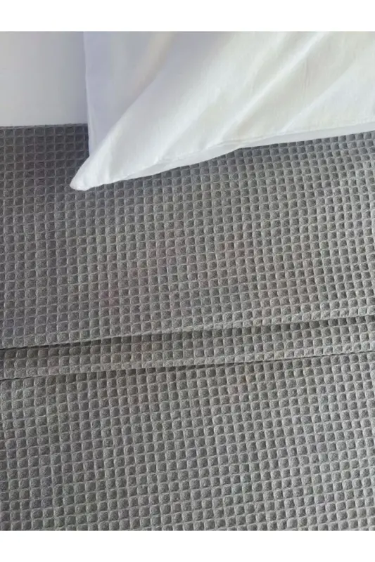 Pike Çift Kişilik Waffle Desenli Yatak Örtüsü Otel Tipi Lüx Pike-ANTRASIT - 6