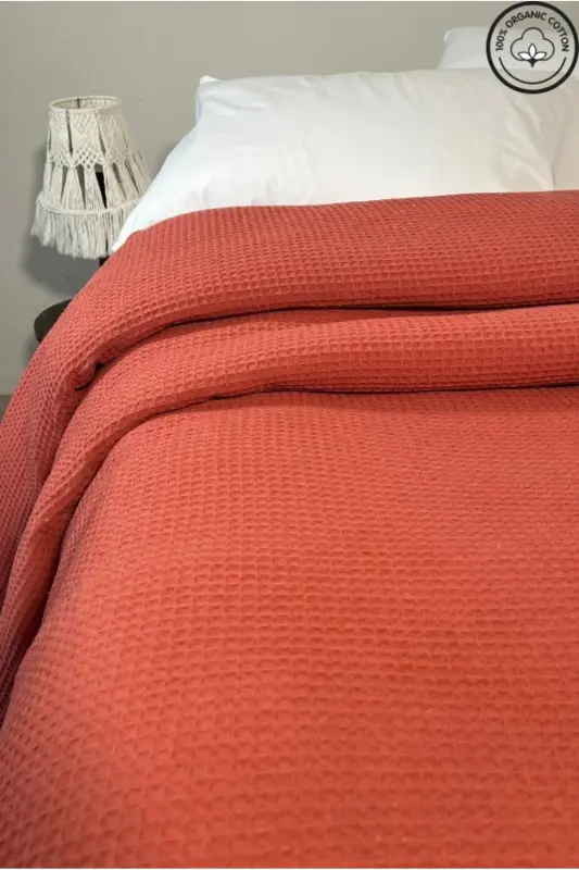 Pike Çift Kişilik Waffle Desenli Yatak Örtüsü Otel Tipi Lüx Pike-Kiremit - 3
