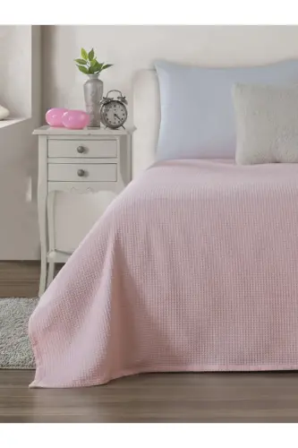 Pike Çift Kişilik Waffle Desenli Yatak Örtüsü Otel Tipi Lüx Pike-Pembe - 3